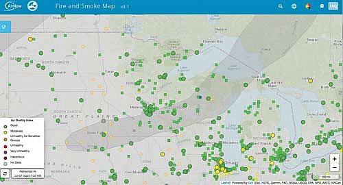 The Air Now map will give a graphical portrayal of the most current air quality. (Contributed image)