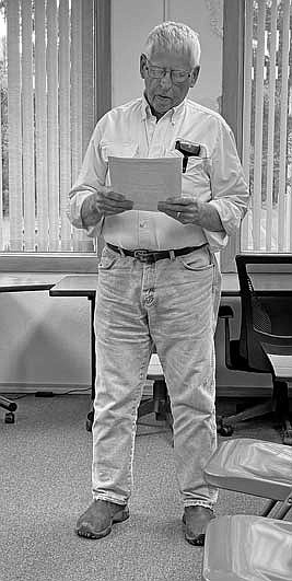 Lac du Flambeau resident Bill McCutchin reads a statement to the Lac du Flambeau town board regarding the current road issue during the July 12 meeting. (Photo by Brian Jopek/Lakeland Times)