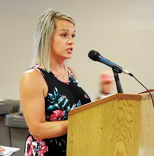 Minocqua resident Tanya Bortz addresses the Oneida County board’s planning and development committee during a public hearing held Aug. 2 at the Woodruff town hall. (Photo by Brian Jopek/Lakeland Times)