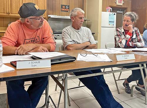 Members of the Cassian town board, from left, town supervisors John Schaub and Dick Herman and town chair Patty Francoeur, discussed the proposed adolescent wellness center during their Monday, Aug. 14 meeting. (Photo by Brian Jopek/Lakeland Times)