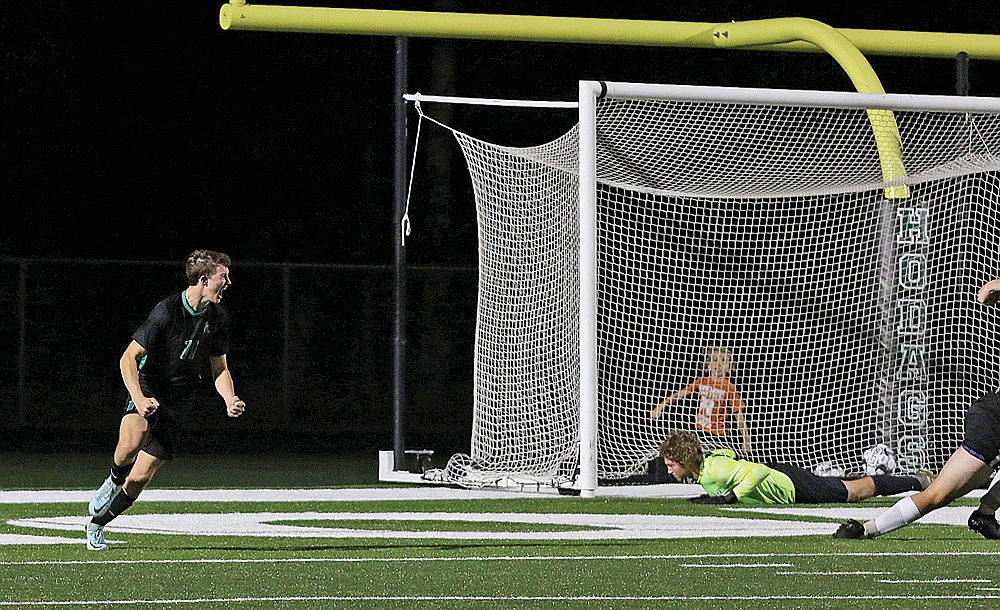 In this Sept. 13, 2022 file photo, Rhinelander’s Will Quinn reacts after scoring the go-ahead goal in the second half of a GNC boys’ soccer game against Mosinee at Mike Webster Stadium. Quinn, a senior is the lone returning all-conference selection from last year’s Hodag team that reached the WIAA Division 3 state tournament. (Bob Mainhardt for the River News)