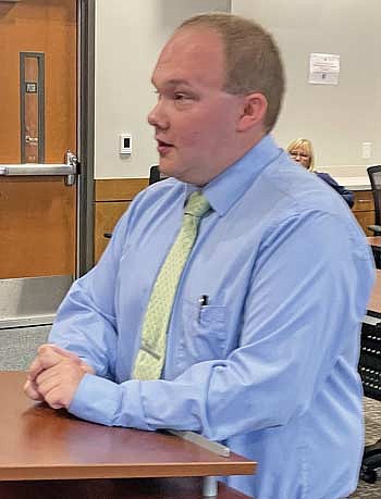 Cloverland resident Lake Edwards addresses the Vilas County board at last week’s meeting where he was selected to replace Walt Maciag as a representative from the town of Cloverland on the county board. (Photo by Brian Jopek/Lakeland Times)