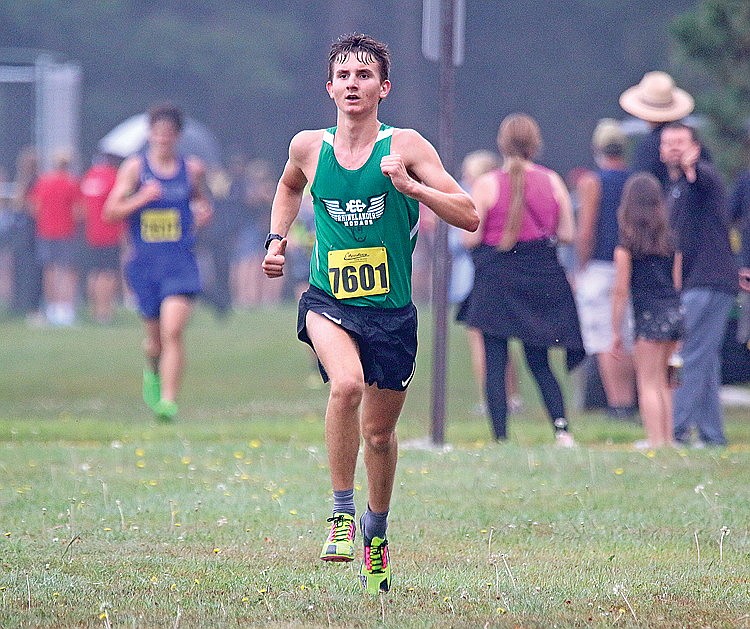 Rhinelander’s Greyson Gremban races toward the finish line of the Hodag Invite cross country race Thursday, Aug. 24. Gremban finished third individually as the Hodags took third as a team in the boys’ division. (Jeremy Mayo/River News)