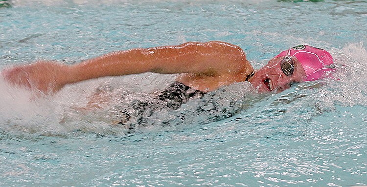 Rhinelander’s Vivian Lamers competes in the 100-yard freestyle during a GNC girls’ swimming dual meet against Tomahawk at the Heck Family Community Pool Thursday, Sept. 21. Lamers won the event Thursday and again on Saturday as the Hodags took first place in the Jefferson/Cambridge Invite. (Bob Mainhardt for the River News)