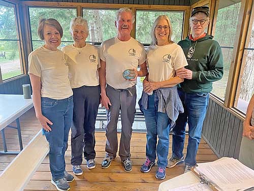 The Vaughan family is awarded VCLRA’s Blue Heron Stewardship Award. Those pictured, from left, are Katie Feldman, Sue Vaughan, Ken Vaughan, Ruth Armstrong, Steve Armstrong. (Contributed photograph)