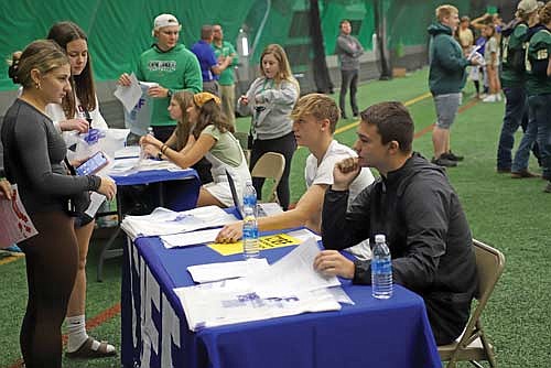 Approximately 780 students from 11 different schools across the Northwoods gathered at the Hodag Dome last Friday, Sept. 22, for an education fair. More than 50 representatives from colleges, technical schools, universities and the armed forces were available to provide information and answer questions from students who are in the process of determining their next steps following high school graduation. (Photo by Bob Mainhardt/River News)