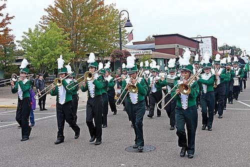 In this Sept. 23, 2022 file photo, the Rhinelander High School marching band parades down Brown Street during the annual RHS homecoming parade. This year’s homecoming festivities begin today and culminate next Friday and Saturday. (Photo by Bob Mainhardt for the River News)