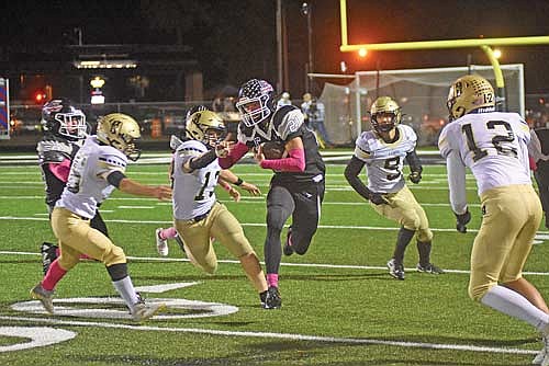 Talon Haling returns the opening kickoff of the second half for a touchdown in a 20-11 win over Hayward Friday, Oct. 6 at IncredibleBank Field in Minocqua. Haling also had an interception on Homecoming and Senior Night. (Photo by Brett LaBore/Lakeland Times)