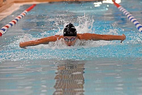Olivia Mickle swims the butterfly stroke of the 200 IM at a WIAA Division 2 sectional meet Saturday, Nov. 4 at Prairie River Middle School in Merrill. Mickle broke a 21-year old school record with a time of 2:14.52. (Photo by Brett LaBore/Lakeland Times)