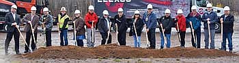 Those attending the Eighth Fire Communications groundbreaking are, from left, Dion Reynolds, chief operations officer for the Lac du Flambeau Business Development Corporation; Manuel Vazquez, chief executive officer for the Lac du Flambeau Business Development Corporation; Sonny Smart, tribal elder of the Lac du Flambeau Band of Lake Superior Chippewa Indians; Jeff Seidl, president of Elexco, Inc.; Christina Rencontre, tribal resource specialist; tribal elder Ernie St. Germaine; Emerson Coy with the tribal planning office; tribal council members Jared Poupart, Patricia Zimmerman; tribal chairman John Johnson, Sr.; tribal members Louis St. Germaine and Paula Poupart; Jim Tuckwell, chairman of the Vilas County Economic Development Corporation and tribal council members Lyle Chapman and Joseph Wildcat, Sr. tribal council members. (Contributed photograph)