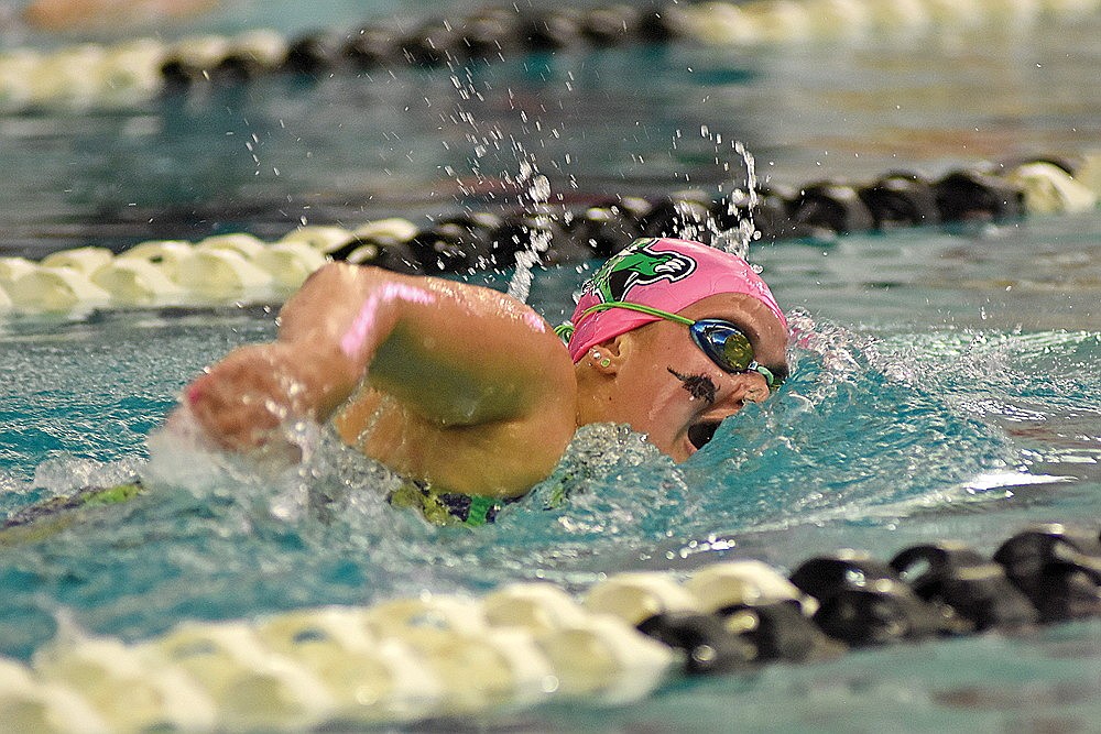 Rhinelander’s Emma Houg competes in the 500-yard freestyle during the WIAA Division 2 state championship in Waukesha Friday, Nov. 10. (Brett LaBore/Lakeland Times)