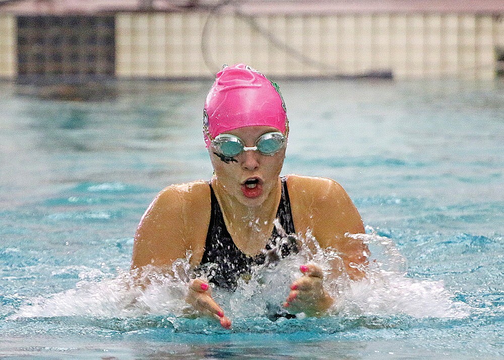 Rhinelander’s Ella Heck competes in the 100-yard breaststroke during the WIAA Division 2 state championship in Waukesha Friday, Nov. 10. (Jeremy Mayo/River News)