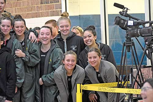 In this Nov. 4, 2023 file photo, Lakeland’s 200 medley relay team stands on the podium with a sixth-place finish at a WIAA Division 2 sectional meet at Prairie River Middle School in Merrill. Swimmers, pictured clockwise, are Saylor Timmerman, Olivia Mickle, Avalon Collins and Molly Jorgensen. (Photo by Brett LaBore/Lakeland Times)