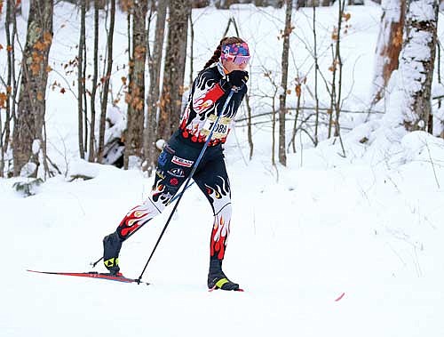 Stella Meza takes first place in the Seeley Hills Classic Saturday, Jan. 13 at Birkie Trailhead in Cable. Meza had a time of 22:17. (Photo by Jeremy Mayo/River News)