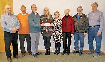 Pictured, from left to right, are Bob Johnson (President of Peace Lutheran, Arbor Vitae), Rev. Rick Miller (Pastor of St. Mark Lutheran, Rhinelander), Rev. Jon Rathjen (Pastor of Peace Lutheran, Arbor Vitae), Nancy Hajt (member of Peace Lutheran and volunteer at New Dawn), Tammy Dallmann (Executive Director of New Dawn Pregnancy Resource Center), Ann Egan (New Dawn board member), Rev. Rod Ankrom (New Dawn board member and Pastor of Calvary Baptist Church in Rhinelander), and Dan Kuiper (New Dawn board member). (Submitted photo)