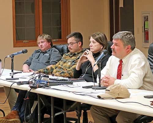 Representative Chanz Green, (R-Grandview) left, Representative Calvin Callahan (R-Tomahawk), Senator Mary Felzkowski (R-Tomahawk) and Representative Rob Swearingen (R-Rhinelander) listened to the concerns of a large crowd of hunters at a recent listening session in Woodruff regarding deer herd numbers in the north.