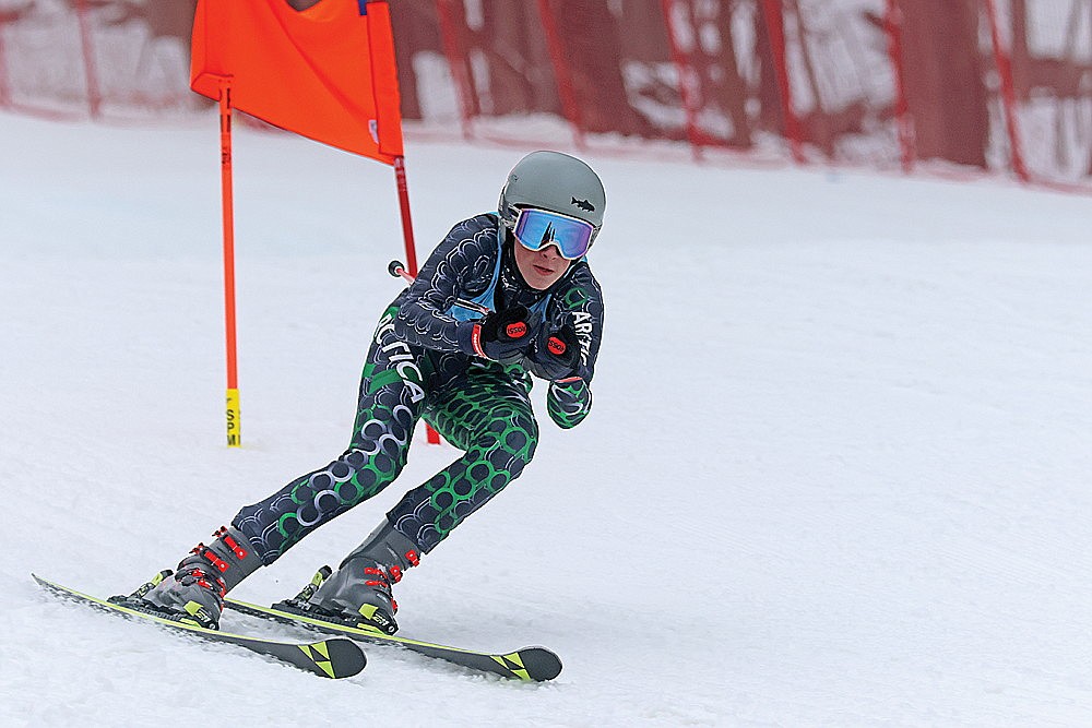 Rhinelander’s Holden Schmitz competes in giant slalom during a WIARA Northern Conference ski race at Granite Peak in Wausau Thursday, Jan. 25. Schmitz recorded a career-best eighth-place finish as the Hodags finished second in boys’ skiing. (Jeremy Mayo/River News)