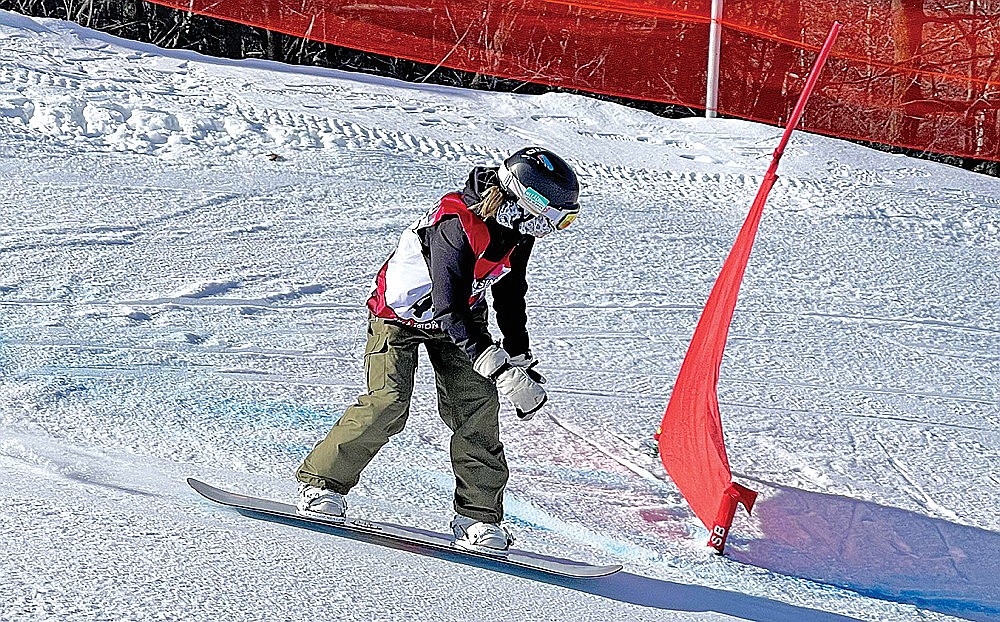 Rhinelander/Northland Pines’s Sydney Sarkauskas competes in slalom during the WIARA State Ski and Snowboard Championships in La Crosse Saturday, Feb. 17. Sarkauskas finished 13th overall in girls’ snowboarding, the highest individual placement for the Hodags during the three-day event. (Submitted photo)