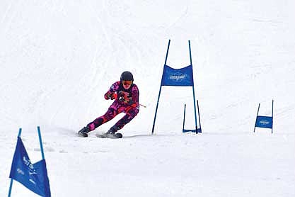 Kolton Teichmiller skis past a gate at the third Northern Conference Meet Jan. 30 at Mt. Ashwabay in Bayfield. (Contributed photograph)