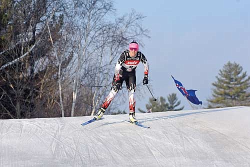 Stella Meza skis down a hill during a Junior National Qualifier Sunday, March 3 at the Birkie Trailhead in Cable. Meza placed seventh in the girls’ U18 race with a time of 21:48. (Photo by Brett LaBore/Lakeland Times)