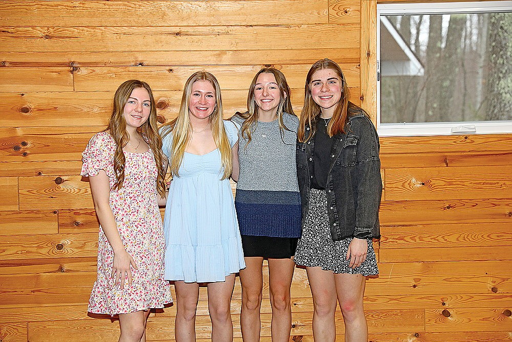 Rhinelander High School girls’ basketball team award winners, from left to right, Leah Jamison, Vivian Lamers, Morgan Van Zile and Lily Treder pose for a photograph following the team’s banquet at the Cedric A. Vig Outdoor Classroom Sunday, March 3. (Bob Mainhardt for the River News)