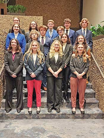 Rhinelander’s DECA State attendees are pictured. Front row: Cassie Burke, Alyssa Smits, Evi Sawyer and Tori Riopel. Second row: Alex Kniewel, Luna Grage and  Eva Hetland. Third row: Claire Caselton, Tyler Chariton and Matthew Carpenter. Back row: Kate Ripple, Lucas Haselton, Payton McCue, Brody Kowieski and Aiden Ostermann. (Submitted photo)