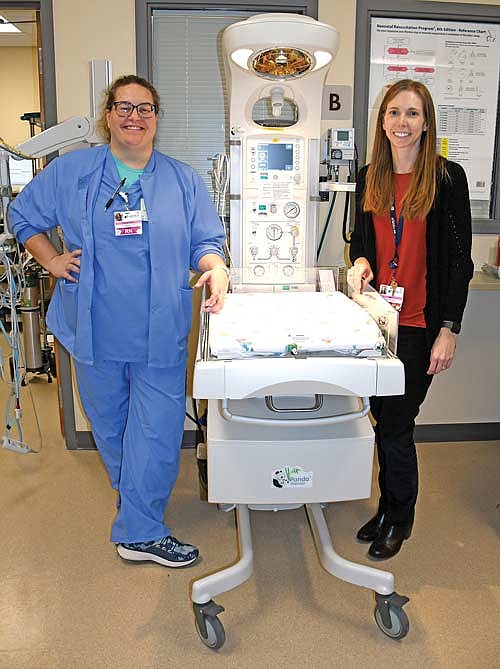 Pictured, from left to right, Courtney Leinss, RN, Aspirus Rhinelander Hospital Birthing Center and Amy Bormann, Interim Supervisor, Aspirus Rhinelander Hospital Birthing Center show off the Panda Warmer. (Submitted photo)