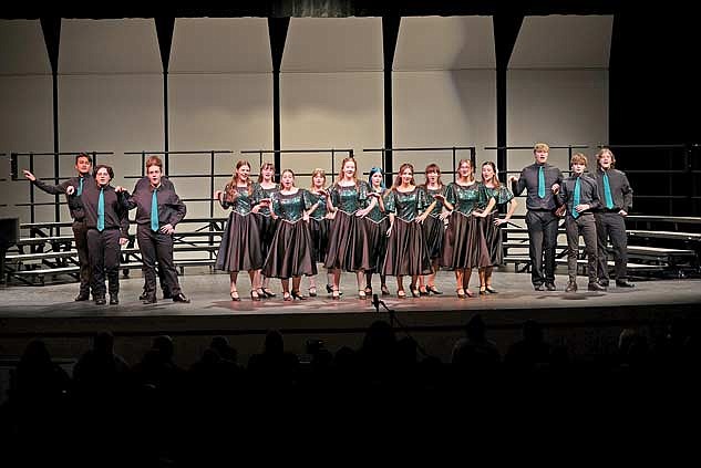 Members of the Rhinelander High School Shodags show choir sing and dance to “Cheap Thrills” during the annual spring choir concert March 7, 2024 at the John and Dori Performing Arts Center at Rhinelander High School. The piece was choreographed by students Julia Gerdes and Kyleah Hartman. (Photo by Bob Mainhardt for the River News)