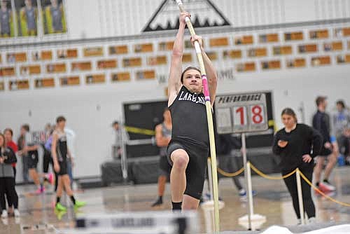 Erik Anderson goes through a pole vault run during the T-Bird Indoor Invite Saturday, March 23 at the Lakeland Union High School fieldhouse in Minocqua. Anderson finished second with a mark of 10-0. (Photo by Brett LaBore/Lakeland Times)