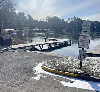 The dock to be replaced at Minocqua’s Schoolhouse Bay is shown on Thursday, March 21. (Photo by Brian Jopek/Lakeland Times)