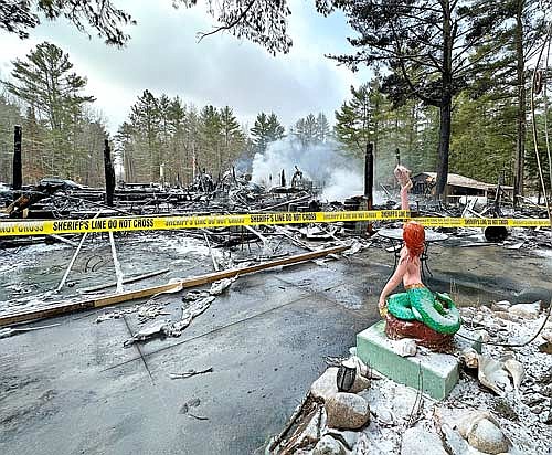 The remains of Ye Olde Shillelagh, a Manitowish Waters tavern that was destroyed by fire in the early morning hours of Friday, March 22. (Photo by Renee Draszkiewicz/Lakeland Times)