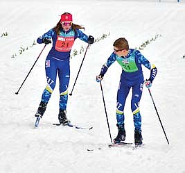 Miranda Schneider, left, skis during the XC Junior Nationals 2024 Lake Placid March 11-16 at Mount Van Hoevenberg in New York. (Contributed photographs)