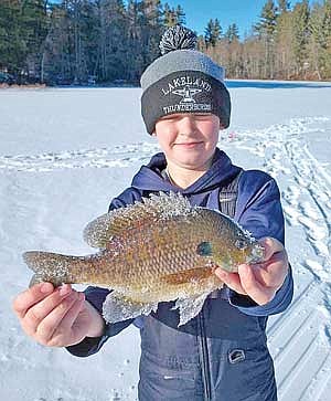 Logan DeGolier caught this 10-inch bluegill on an area lake. (Contributed photograph)