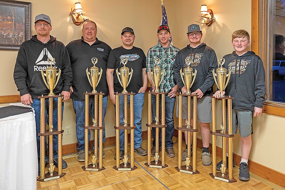 Eagle River Speedway’s 2023 track champions where honored during a banquet Saturday, April 13 in Eagle River. Pictured, from left to right, are Jason Eisel, Jason Zdroik, David Blackberg, Devin Fries, Chase Richer and Bentley Richer. (Jack Flint/Flintography for Eagle River Speedway)