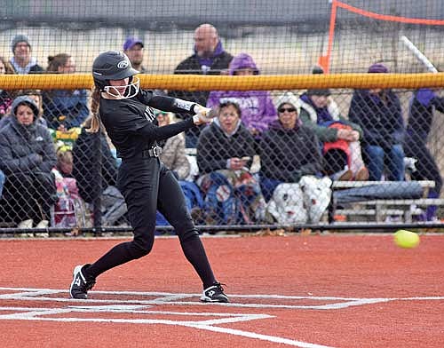 Allyson Seaberg grounds out in the sixth inning against Mosinee Thursday, April 18 at the turf field of the Mosinee Athletic Complex. (Photo by Brett LaBore/Lakeland Times)