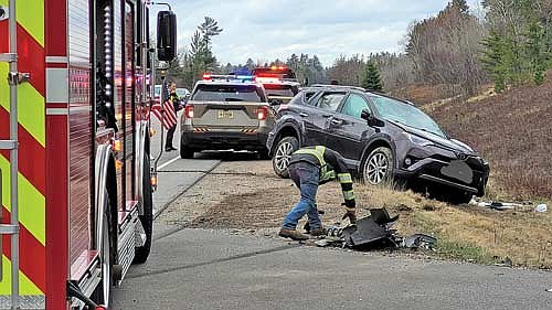 Pine Lake firefighters responded to a head-on collision on Highway 17 North Thursday, April 18. Two people were transported to the hospital for treatment of injuries. (Photo courtesy of Pine Lake Fire Department/Facebook)