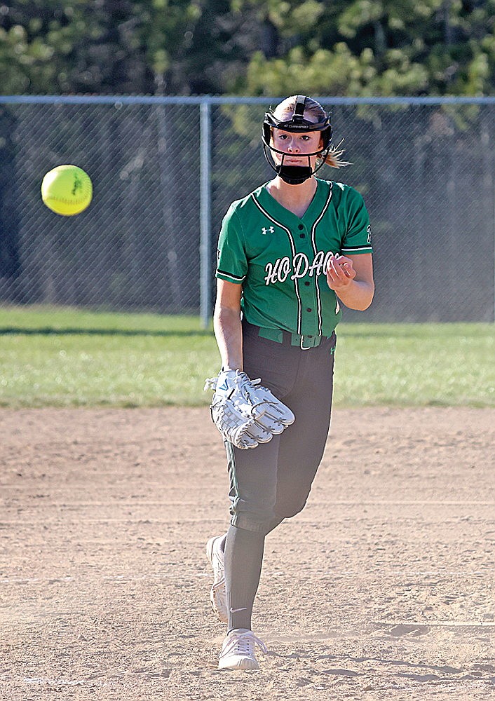 Rhinelander’s Nevaeh Anderson pitches during a GNC softball game against Antigo at Andrea Musson Field Thursday, April 25. (Bob Mainhardt for the River News)