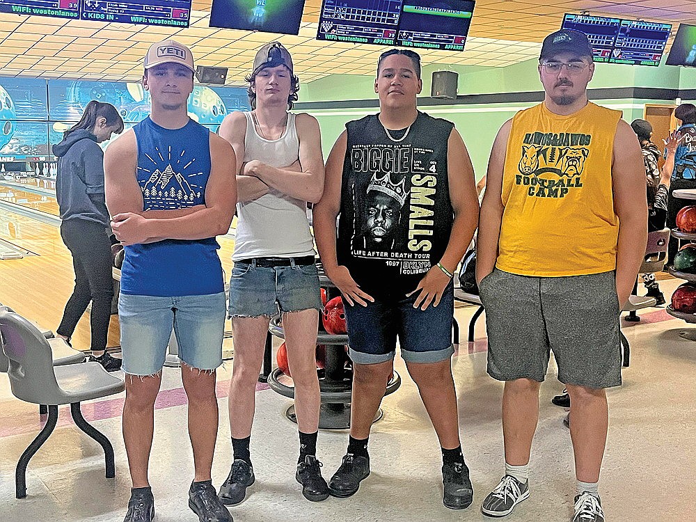 The Hodag 1 Team at BCWA Youth State tournament included, from left, Noah Pearson, Keagyn Schoone, Dominic Hakala and Calvin Welch. Hakala and Schoone were among individual 500/600 state tournament qualifiers, rolling series of 600 or better during state tournament play. (Submitted photo)