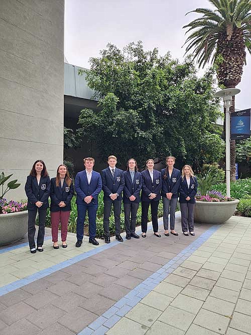 From left to right, Cassie Burke, Tori Riopel, Tyler Chariton, Payton McCue, Lucas Haselton, Clair Caselton, Kate Ripple and Alyssa Smits are pictured in Anaheim, Calif. (Submitted photo)