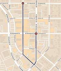 Pictured is a map of the revised parade route for the 2024 Rhinelander Fourth of July Parade. Changes were made due to safety concerns. (Submitted photo)