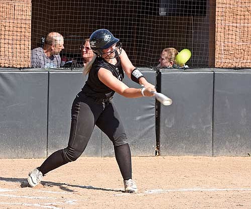 Rayna Hella hits an RBI double in the second inning of a 16-0 win against Crandon Monday, May 13 at Lenz Field in Minocqua. (Photo by Brett LaBore/Lakeland Times)