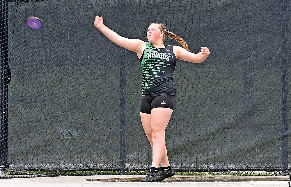 Rhinelander’s Libbey Buchmann competes in the D2 girls’ discus during the WIAA state track and field meet in La Crosse Saturday, June 1. Buchmann finished fourth in the competition with a throw of 123 feet, 8 inches. (Brett LaBore/Lakeland Times)