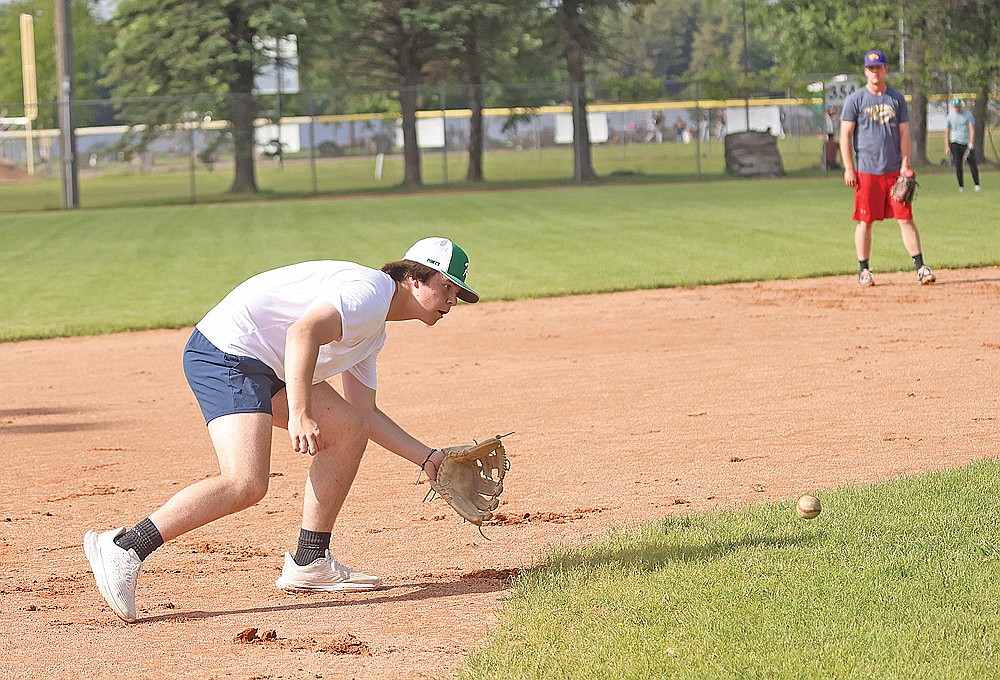 Kaden Vanney fields a ground ball during a practice for the Rhinelander Post 7 Rebels at Stafford Field Monday, June 3. The Rebels will begin their season at home against Antigo Monday, June 10, kicking off a 24-game regular season slate. (Bob Mainhardt for the River News)