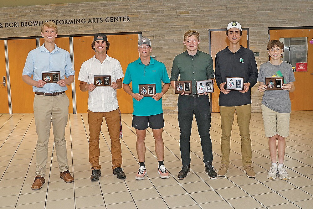 Rhinelander High School boys’ tennis award winners pose for a photograph following the team’s banquet in the RHS commons Tuesday, June 4. Pictured, from left to right, are John Currie, Joey Belanger, Gavin Denis, Payton McCue, Dalton Fritz and Calvin Loomis. (Bob Mainhardt for the River News)