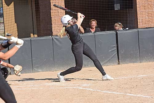 In this May 13, 2024 file photo, Saylor Timmerman hits a home run against Crandon at Lenz Field in Minocqua. Saylor Timmerman was a unanimous first team all-conference selection and co-Player of the Year. (Photo by Brett LaBore/Lakeland Times)