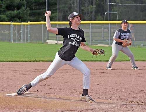 Landon Gray-Ives strikes out a batter in the third inning against Eagle River Wednesday, June 19 at Minocqua Park Complex. (Photo by Brett LaBore/Lakeland Times)