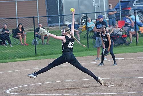 Zoe Sievert pitches in the first inning of a 6-4 win over Three Lakes Tuesday, June 25 at Lenz Field in Minocqua. Sievert pitched all five innings and got the win. (Photo by Brett LaBore/Lakeland Times)