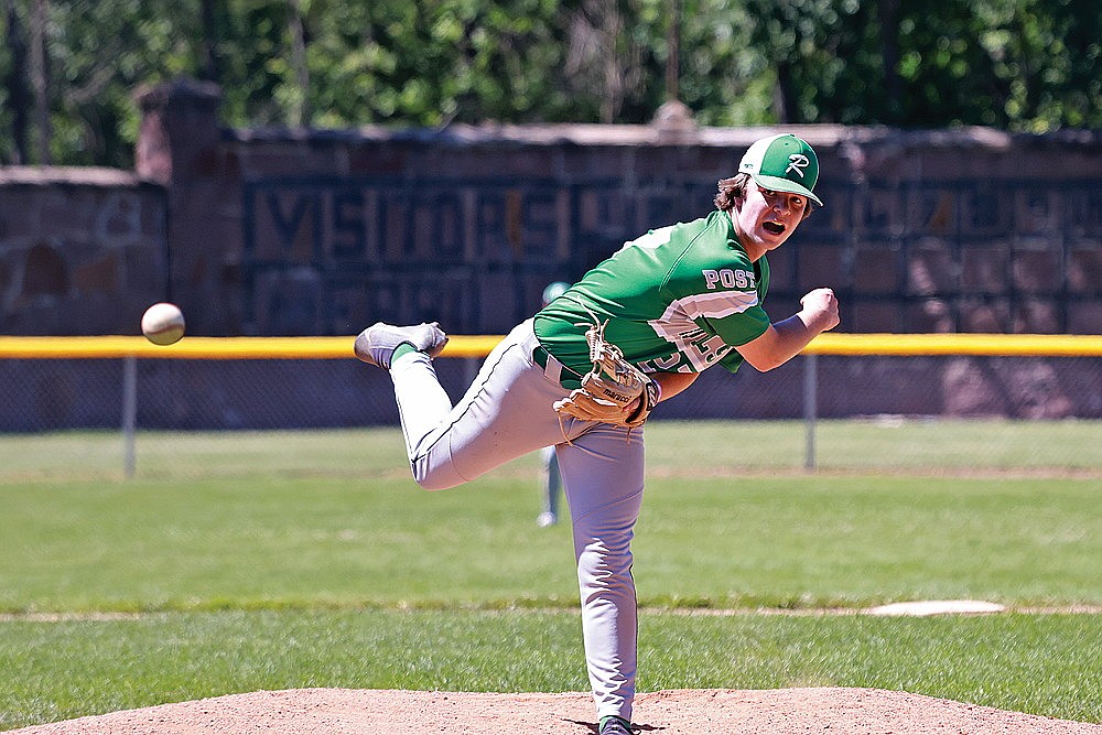 Rhinelander’s Kaden Vanney pitches during the first inning of an American Legion baseball game against Altoona in Merrill Sunday, June 30. Vanney allowed one earned run on three hits with eight strikeouts over 6 2/3 innings in Rhinelander’s 7-3 victory. (Bob Mainhardt for the River News)