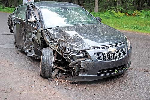 The 2012 Chevrolet Cruze destroyed in the June 28 crash on Lemma Creek Road in Arbor Vitae. (Photo by Brian Jopek/Lakeland Times)