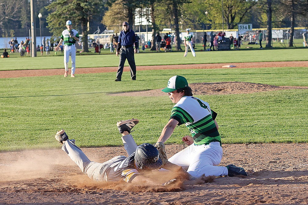 In this May 14, 2024 file photo, Rhinelander’s Kaden Vanney attempts to tag Tomahawk’s Drew Tollefson at the plate in the seventh inning of a GNC baseball game at Stafford Field Tuesday, May 14. Rhinelander struggled to a 1-19 record this spring and was particularly snake-bit in close games, going 1-7 in games in which it led, tied or was down by one run at some point during or after the fifth inning. (Bob Mainhardt for the River News)